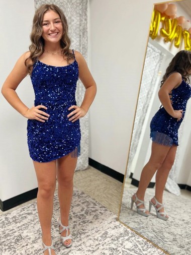 Outlet Spaghetti Straps Backless Sleeveless Short Velvet Sequin Homecoming Dress / Prom Dress UK