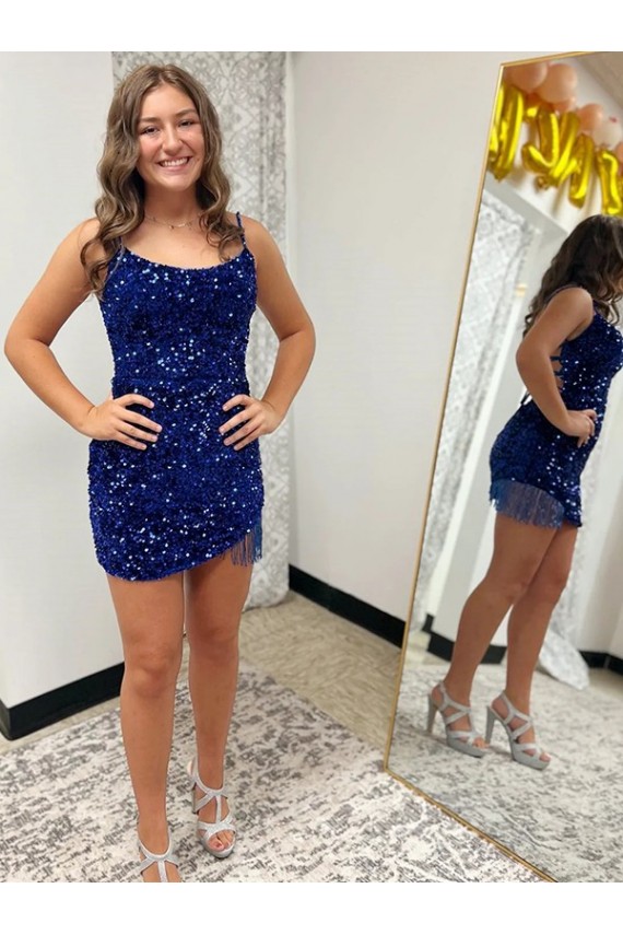 Outlet Spaghetti Straps Backless Sleeveless Short Velvet Sequin Homecoming Dress / Prom Dress UK