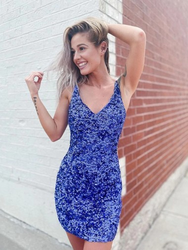 Outlet Short Velvet Sequin V-Neck Sleeveless Homecoming Dress / Prom Dress UK