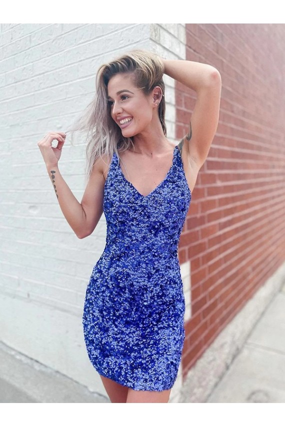 Outlet Short Velvet Sequin V-Neck Sleeveless Homecoming Dress / Prom Dress UK