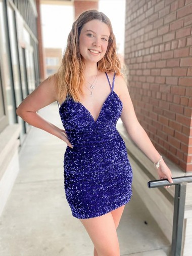 Outlet Sleeveless Short Velvet Sequin V-Neck Homecoming Dress / Prom Dress UK