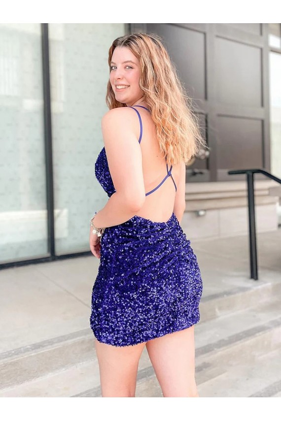 Outlet Sleeveless Short Velvet Sequin V-Neck Homecoming Dress / Prom Dress UK