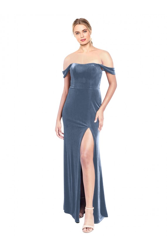 Outlet Draped Sleeves Wide Scoop Neck Off the Shoulder Velvet Bridesmaid Dress / Prom Dress UK
