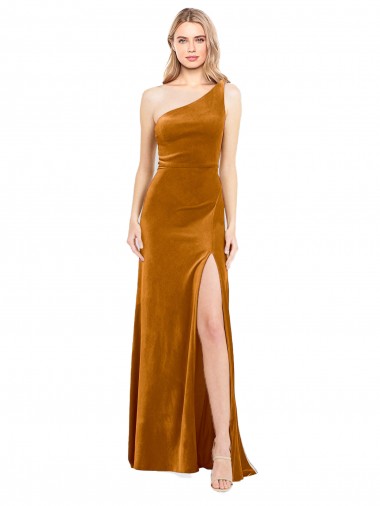 Outlet Sleek One Shoulder Long Formal Velvet Bridesmaid Dress / Prom Dress UK
