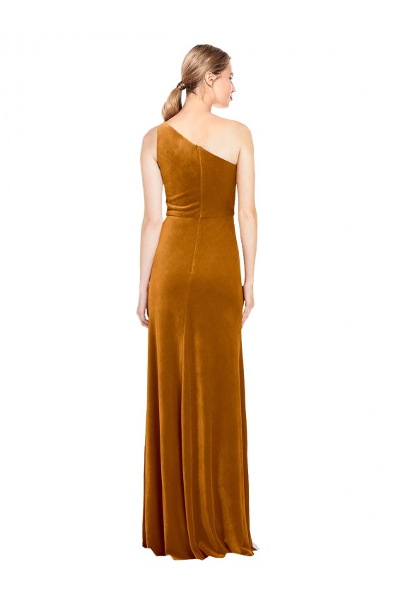Outlet Sleek One Shoulder Long Formal Velvet Bridesmaid Dress / Prom Dress UK