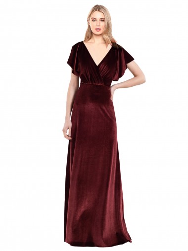 Outlet Flutter Sleeves Open Back Long Velvet Bridesmaid Dress / Prom Dress UK