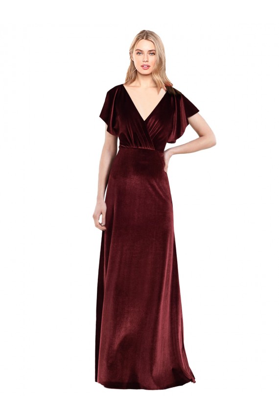 Outlet Flutter Sleeves Open Back Long Velvet Bridesmaid Dress / Prom Dress UK