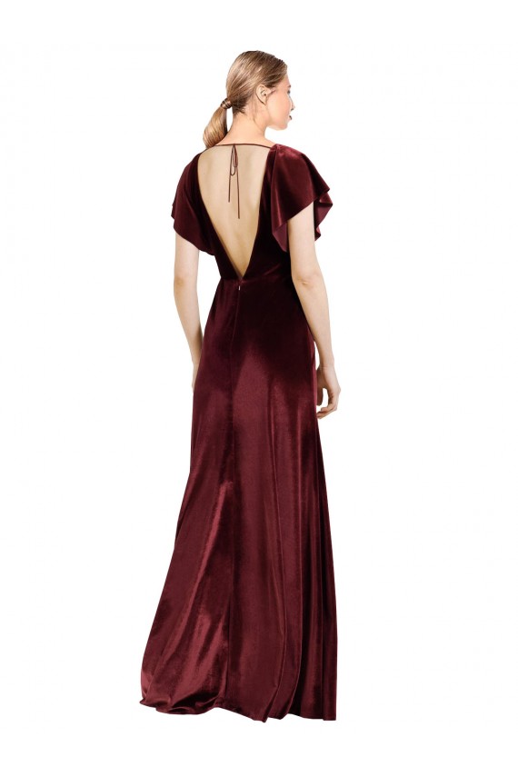 Outlet Flutter Sleeves Open Back Long Velvet Bridesmaid Dress / Prom Dress UK