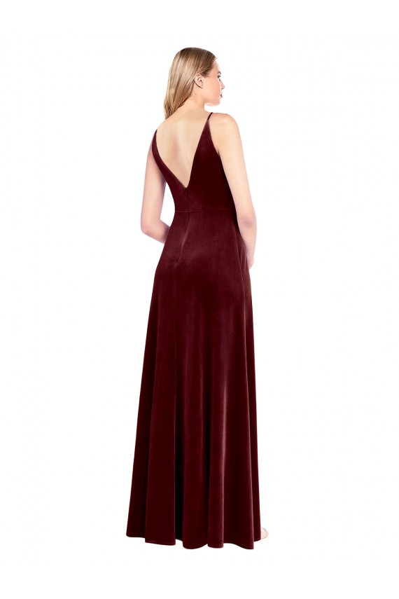 Outlet Faux Surplice Neckline Slim A-Line Long Velvet Bridesmaid Dress / Prom Dress UK