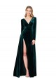 Outlet Deep V-Neck Long Sleeves Formal Velvet Bridesmaid Dress / Prom Dress with High Side Split UK