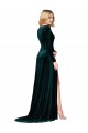 Outlet Deep V-Neck Long Sleeves Formal Velvet Bridesmaid Dress / Prom Dress with High Side Split UK