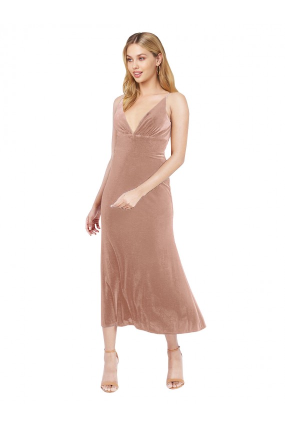 Outlet Midi Cocktail Length Short V-Neck Velvet Bridesmaid Dress / Prom Dress with Notched Neckline UK
