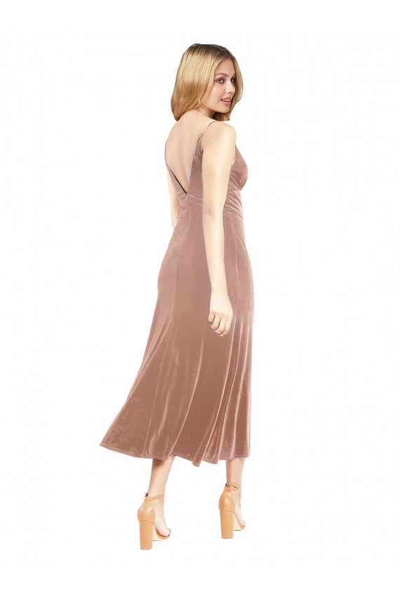 Outlet Midi Cocktail Length Short V-Neck Velvet Bridesmaid Dress / Prom Dress with Notched Neckline UK