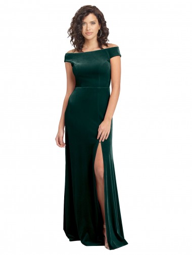 Outlet Floor Length Cap Sleeves Long Formal Velvet Bridesmaid Dress / Prom Dress with High Side Slit UK