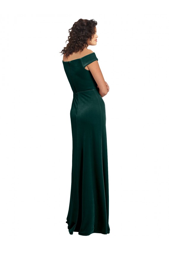 Outlet Floor Length Cap Sleeves Long Formal Velvet Bridesmaid Dress / Prom Dress with High Side Slit UK