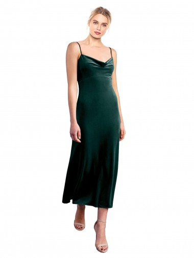 Outlet Midi Cocktail Length Cowl Neck Velvet Slip Bridesmaid Dress / Prom Dress UK