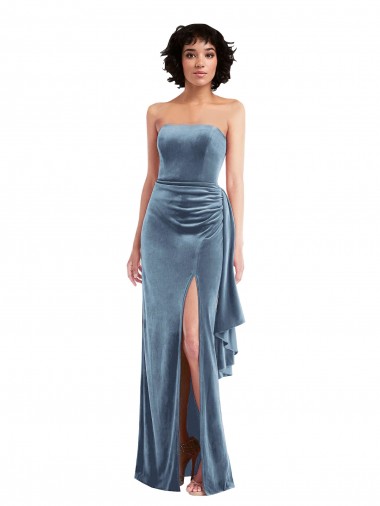 Outlet Strapless Formal Velvet Maxi Bridesmaid Dress / Prom Dress with Draped Skirt UK