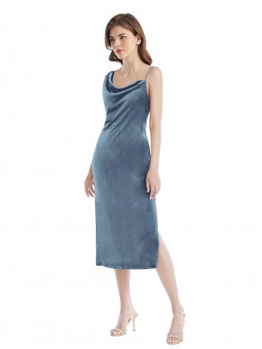 Outlet Midi Length Asymmetrical One Shoulder Velvet Slip Bridesmaid Dress / Prom Dress UK