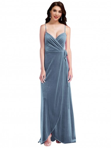 Outlet Velvet Wrap Maxi Bridesmaid Dress / Prom Dress with Pockets UK