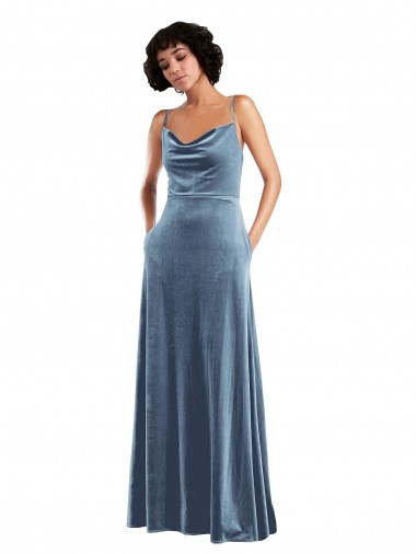 Outlet Sleek Cowl Neck Velvet Maxi Bridesmaid Dress / Prom Dress with Pockets UK