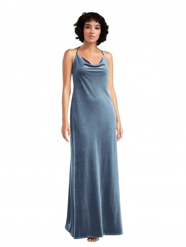 Outlet Cowl Neck Velvet Maxi Slip Prom Dress UK