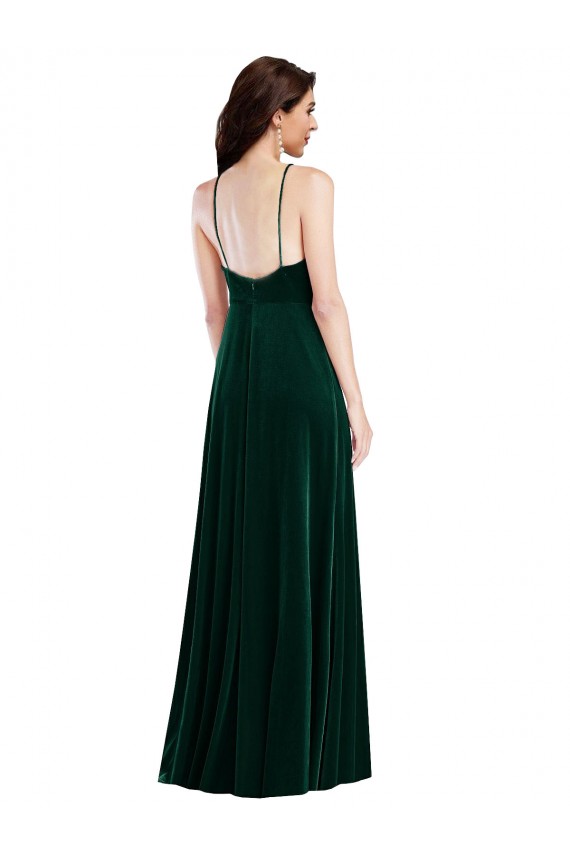Outlet Velvet Halter Maxi Bridesmaid Dress / Prom Dress with Front Slit UK
