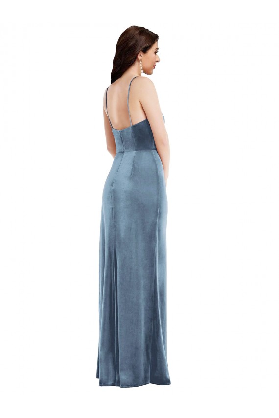 Outlet Spaghetti Strap Formal Velvet Maxi Bridesmaid Dress / Prom Dress with Draped Skirt UK