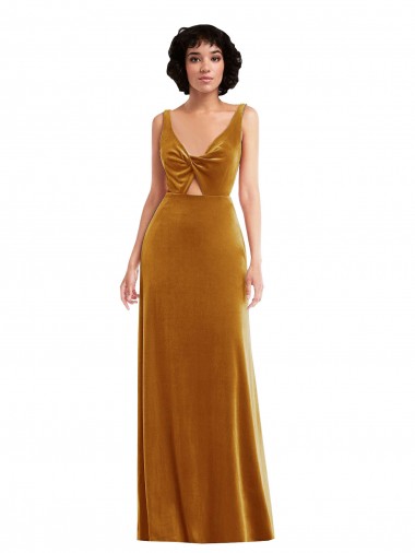 Outlet Twist Front Cutout Velvet Maxi Bridesmaid Dress / Prom Dress with Pockets UK
