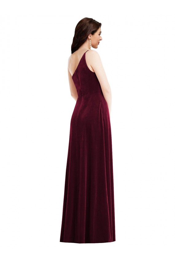 Outlet One Shoulder Spaghetti Strap Velvet Maxi Bridesmaid Dress / Prom Dress with Pockets UK