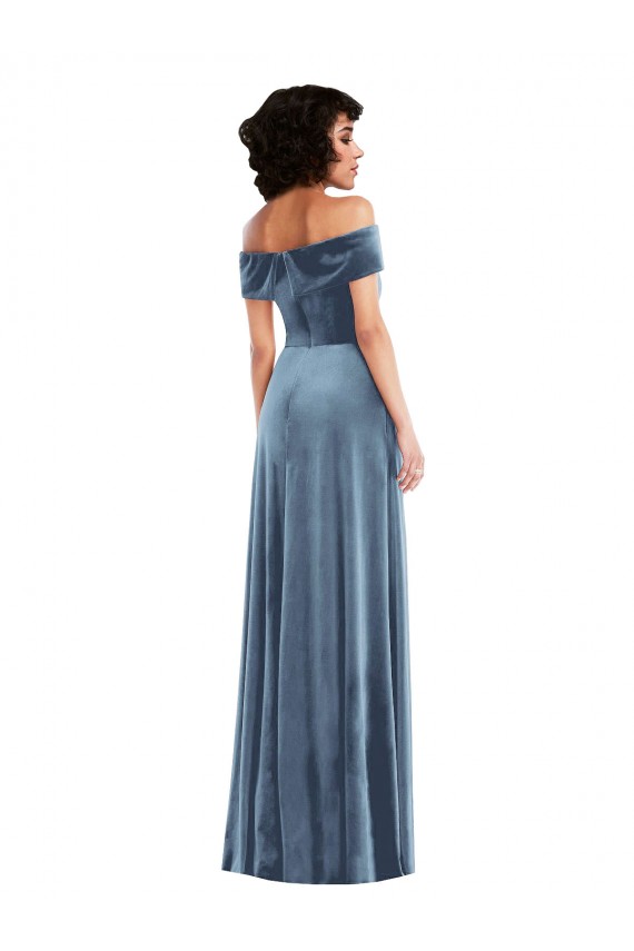 Outlet Draped Cuff Off the Shoulder Velvet Maxi Bridesmaid Dress / Prom Dress with Pockets UK