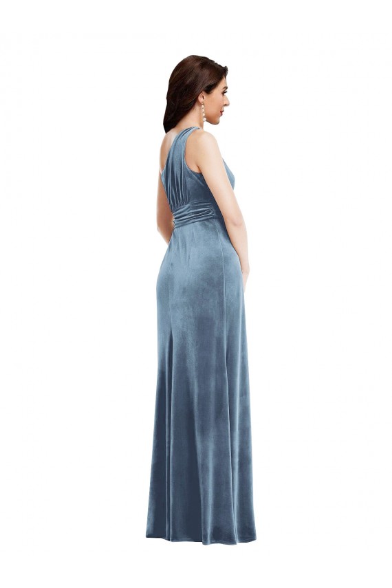 Outlet One Shoulder Draped Velvet Maxi Bridesmaid Dress / Prom Dress UK