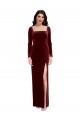 Outlet Sleek Square Neck Spaghetti Straps Velvet Bridesmaid Dress / Prom Dress with Side Slit UK