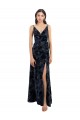 Outlet Floral Velvet Surplice V-Neck Long Bridesmaid Dress with V-Back UK