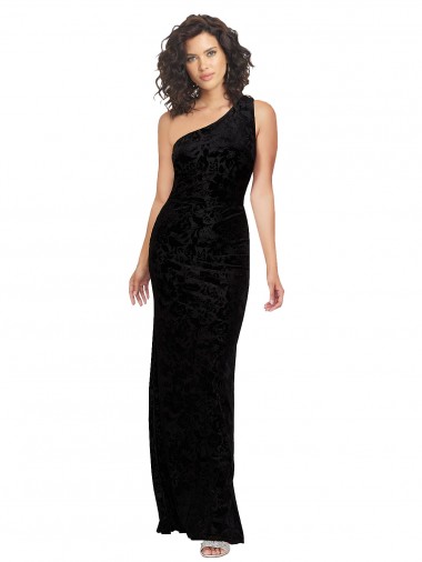 Outlet One Shoulder Long Sheath Sleeveless Floral Velvet Bridesmaid Dress UK