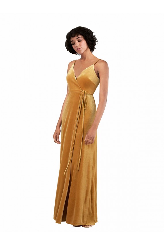 Outlet Romantic Velvet Floor Length Formal Bridesmaid Dress / Prom Dress with Wrap Detail UK