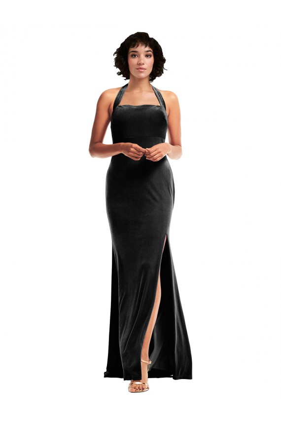 Outlet Empire Waist Formal Stretch Velvet Bridesmaid Dress / Prom Dress with Halter Strap UK