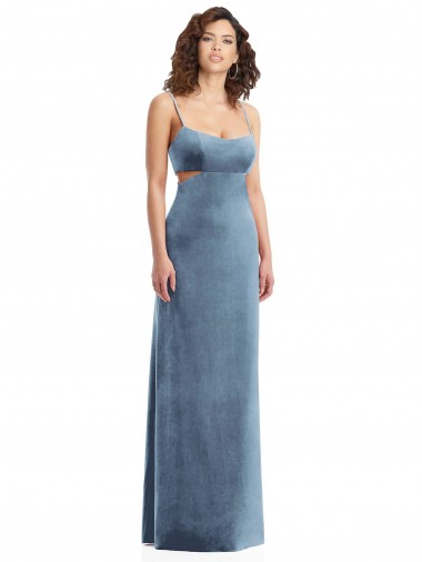 Outlet Spaghetti Strap Long Full Length Formal Velvet Maxi Bridesmaid Dress / Prom Dress UK
