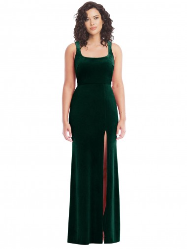 Outlet Square Neck Long Velvet Maxi Bridesmaid Dress / Prom Dress UK