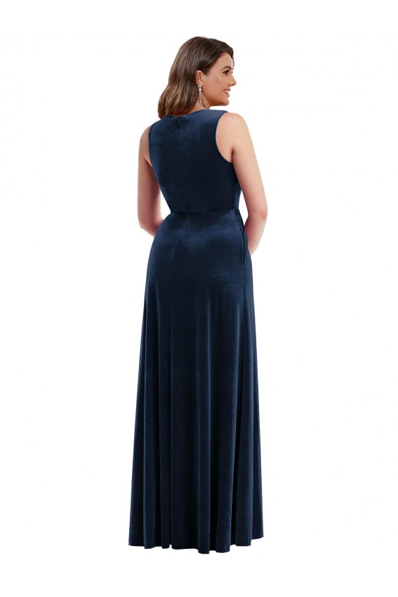 Outlet Deep V-Neck Sleeveless Formal Velvet Maxi Bridesmaid Dress / Prom Dress with Pockets UK