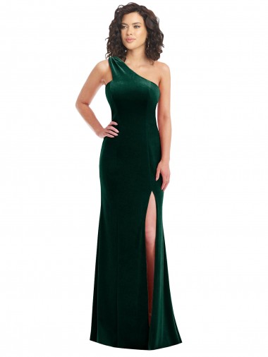 Outlet One Shoulder Velvet Trumpet Bridesmaid Dress / Prom Dress with Front Slit UK