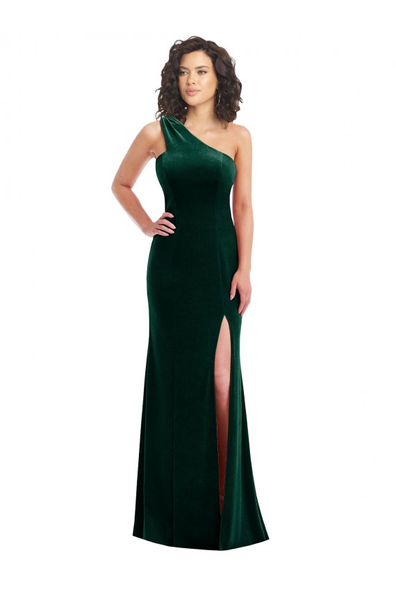 Outlet One Shoulder Velvet Trumpet Bridesmaid Dress / Prom Dress with Front Slit UK