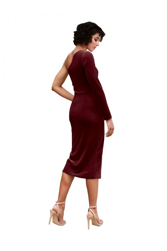 Outlet One Shoulder Fitted Short Midi Length Velvet Bridesmaid Dress / Prom Dress UK