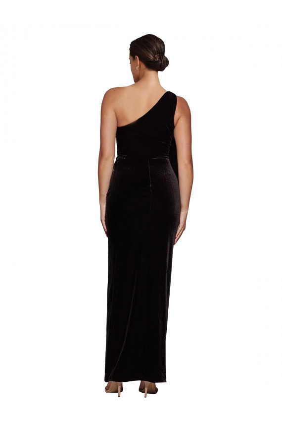 Outlet One Shoulder Long Formal Velvet Bridesmaid Dress / Prom Dress with Side Split and Shoulder Tie UK
