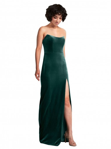 Outlet Scooped Strapless Long Formal Velvet Bridesmaid Dress / Prom Dress with Daring Side Slit UK